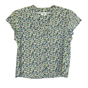 Marine Layer Flutter Sleeve Top Womens Sz XL Blue Floral Print V-Neck Button Up